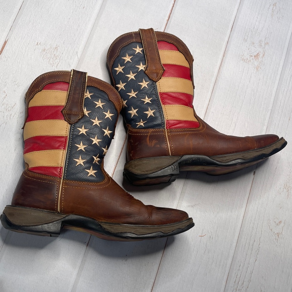 Durango 9 Cowboy Boots Flag Patriotic Ladies Square Toe 10 Inch Western Rodeo - Picture 10 of 15